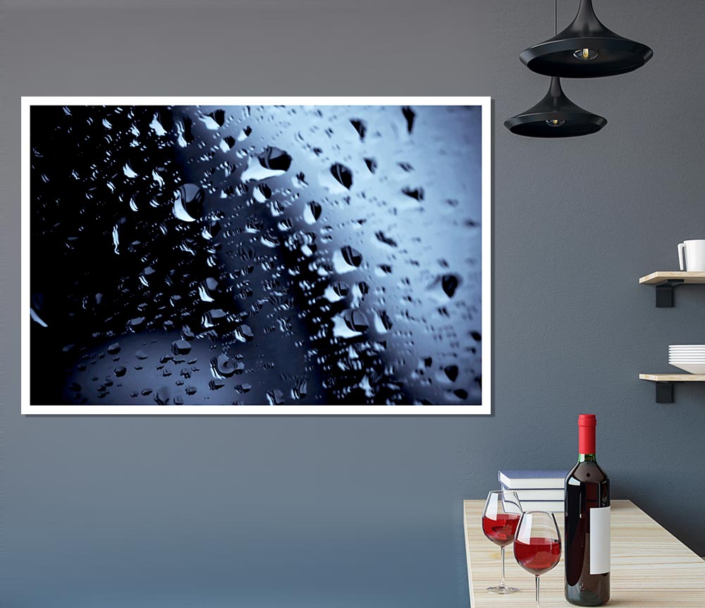 Blue Rain Print Poster Wall Art