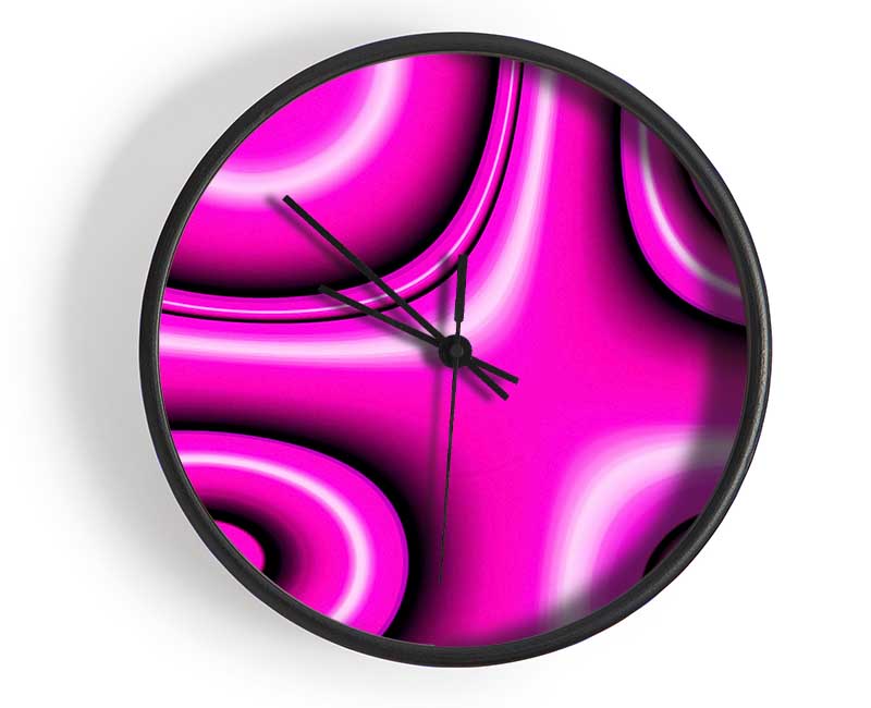 Circles In Squares Pink Clock - Wallart-Direct UK