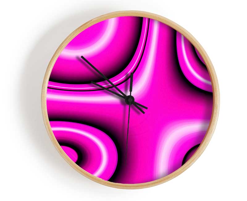 Circles In Squares Pink Clock - Wallart-Direct UK