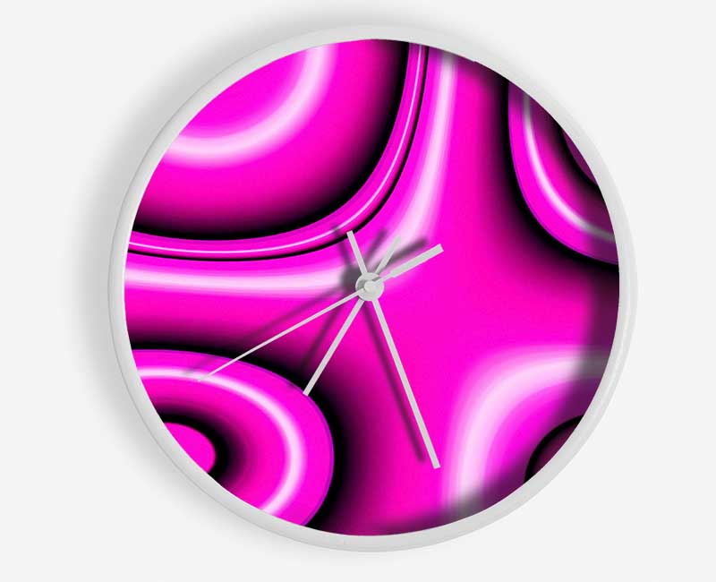 Circles In Squares Pink Clock - Wallart-Direct UK