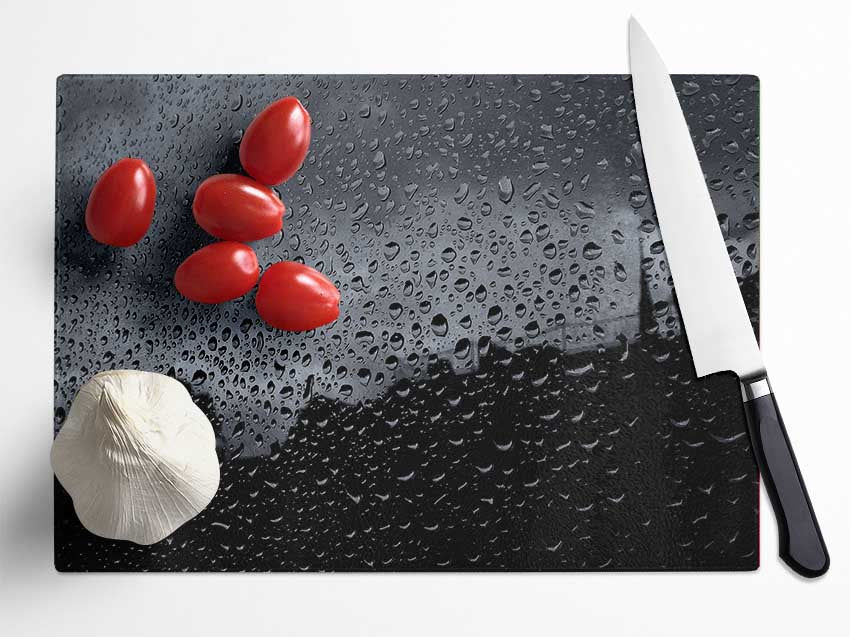 City In The Rain Glass Chopping Board