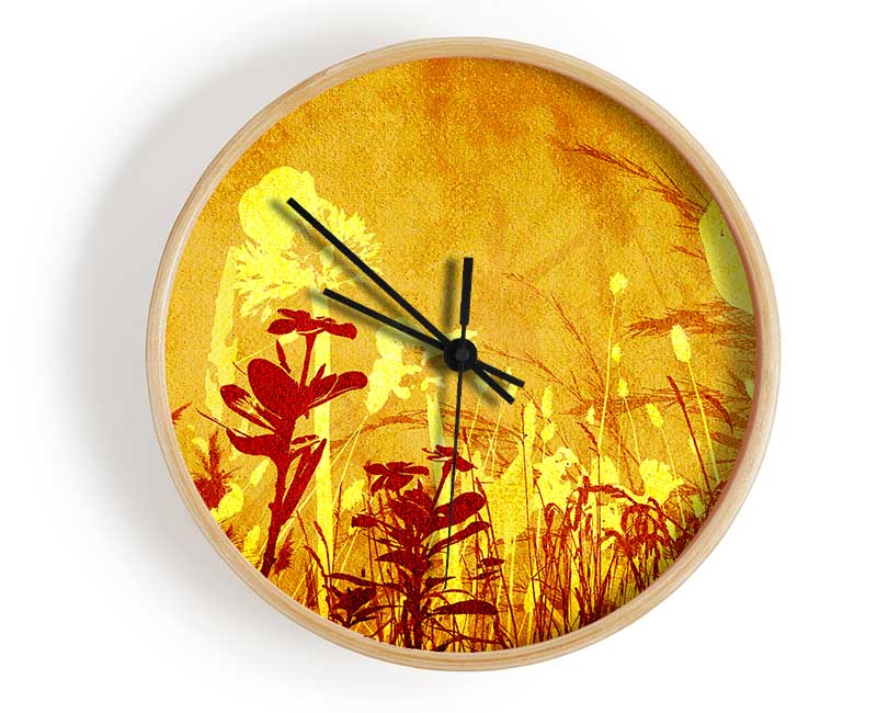 Golden Slash Flowers Clock - Wallart-Direct UK