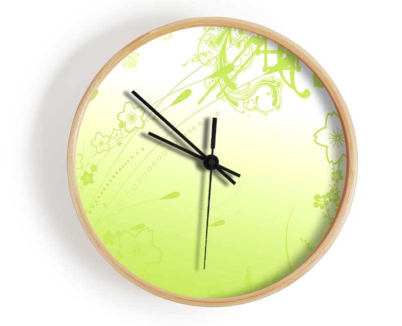 Green Flowers Clock - Wallart-Direct UK