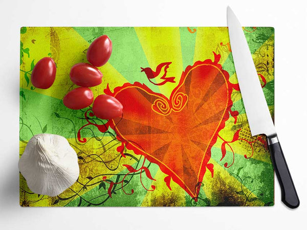 Love Of The Heart Glass Chopping Board