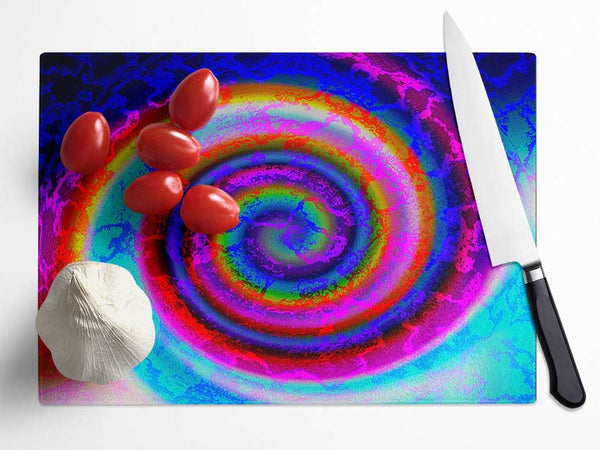 Neon Rainbow Coil Glass Chopping Board