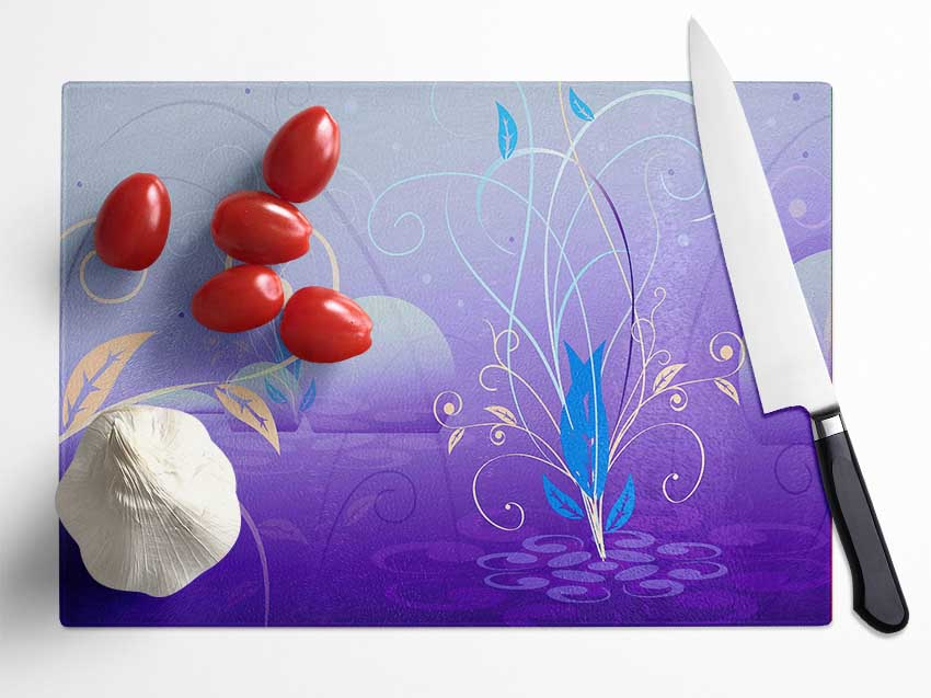 Purple Pebbles Glass Chopping Board