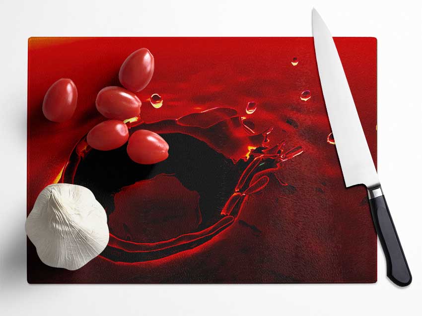 Red Water Splash Glass Chopping Board