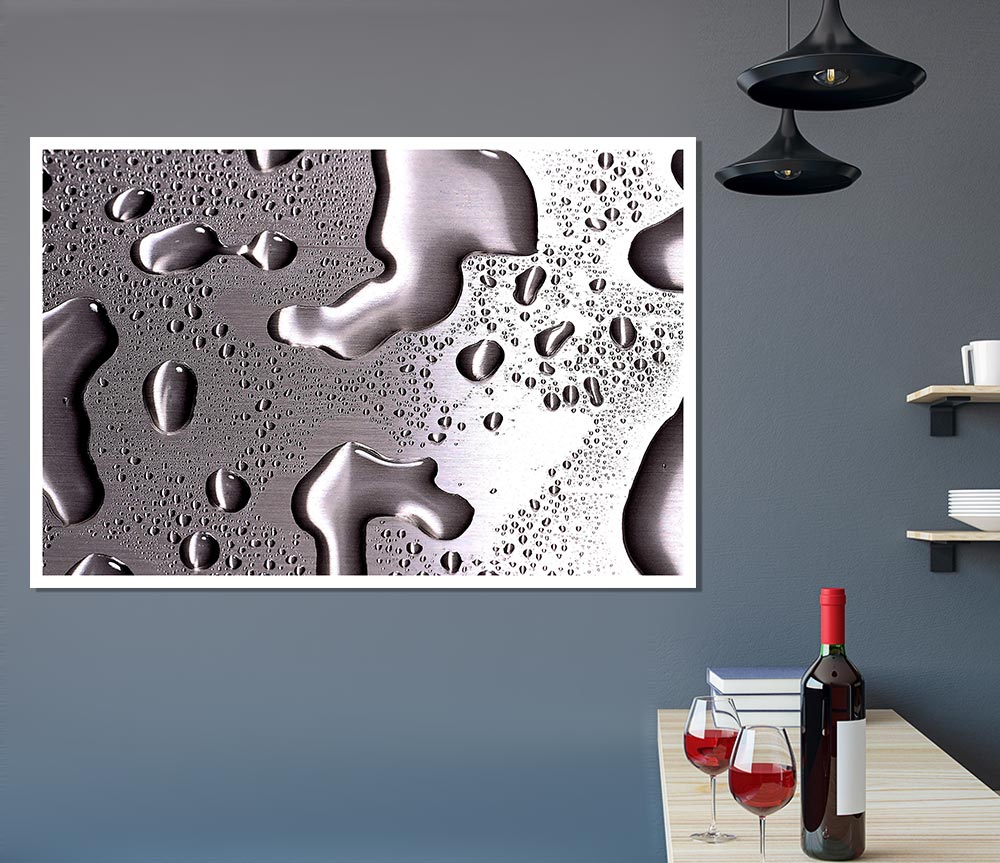 Water Drops On Silver Surface Print Poster Wall Art