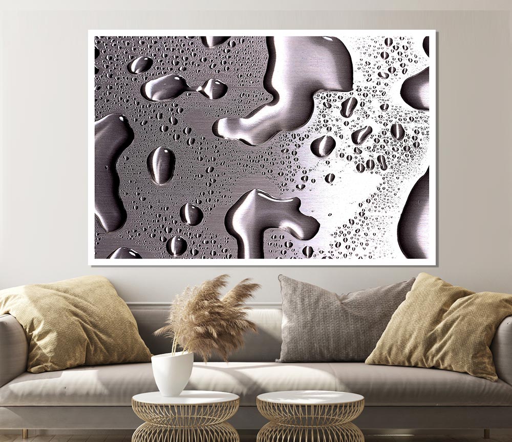 Water Drops On Silver Surface Print Poster Wall Art