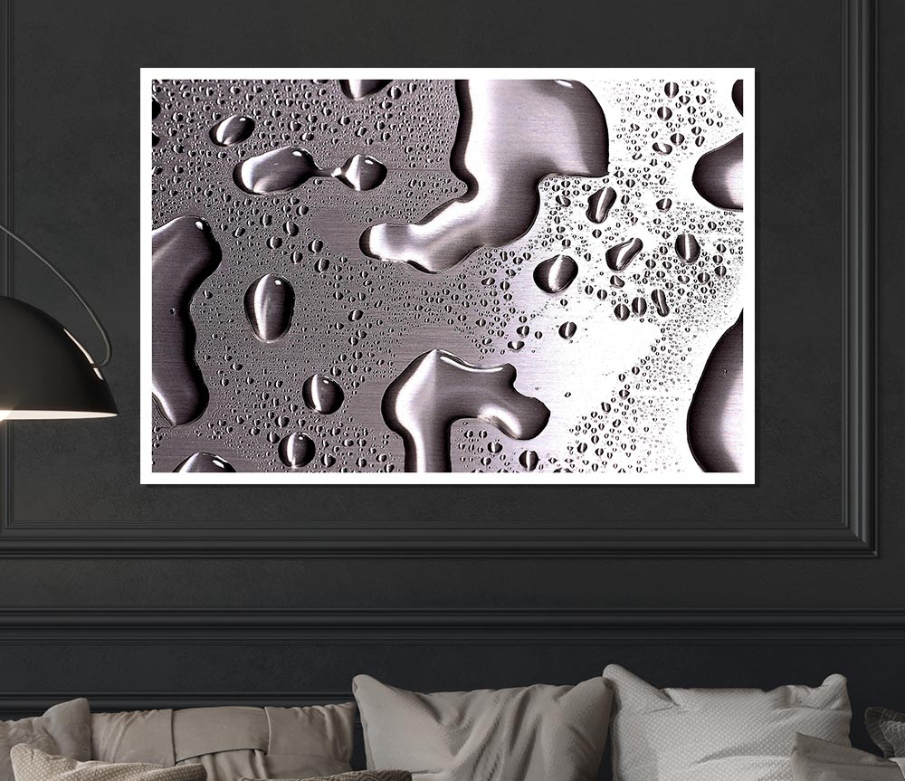 Water Drops On Silver Surface Print Poster Wall Art