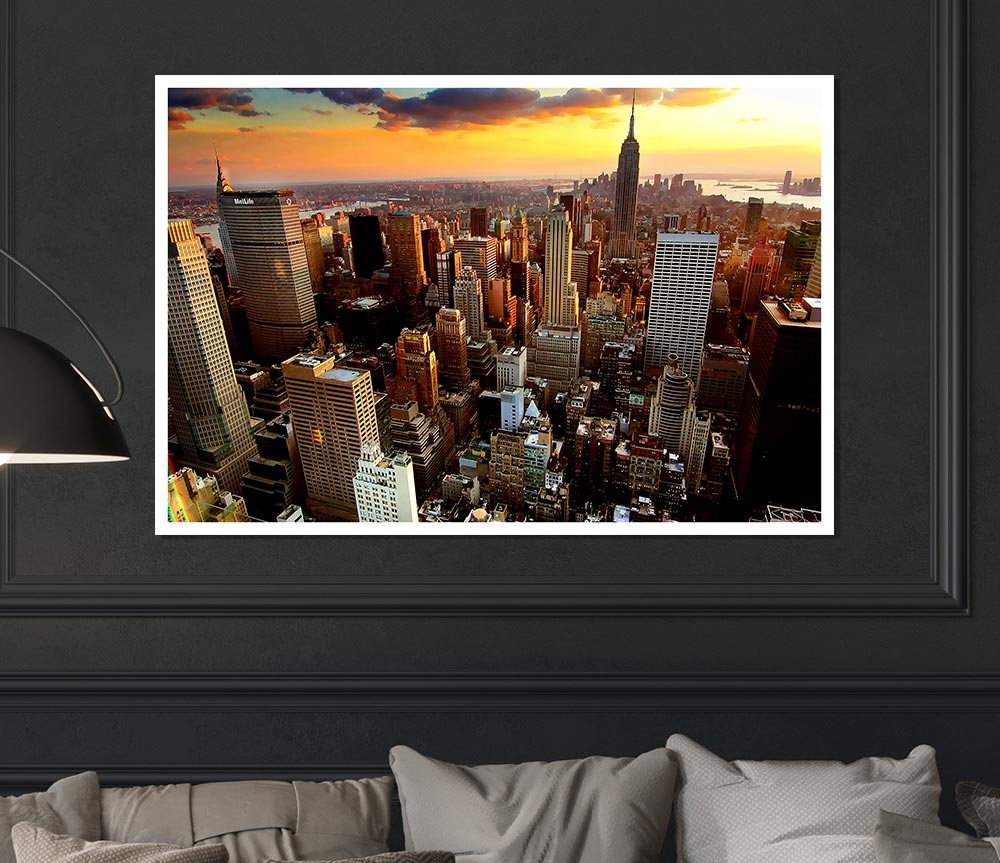 Aerial View Of New York City Sunset Print Poster Wall Art