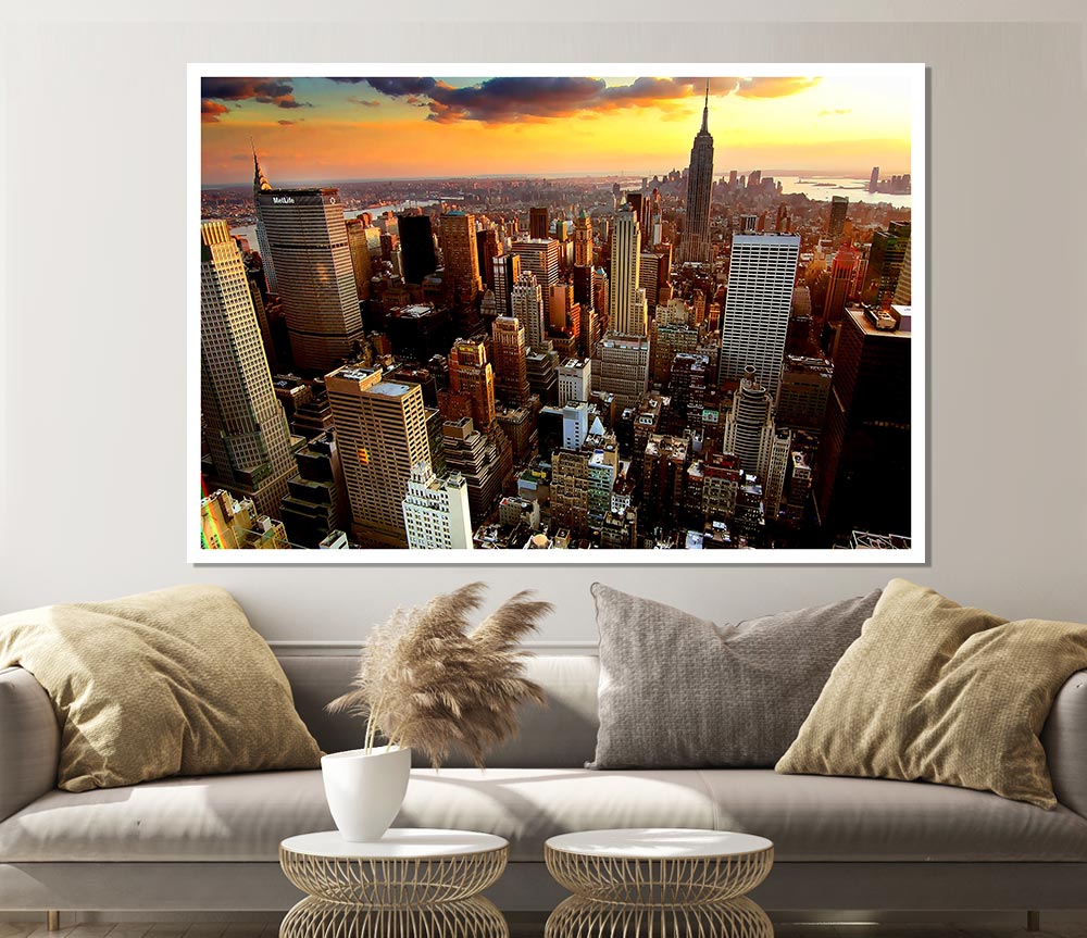 Aerial View Of New York City Sunset Print Poster Wall Art