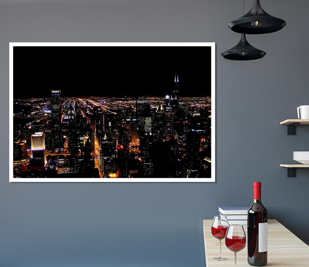 Ariel View Of The Night City Print Poster Wall Art