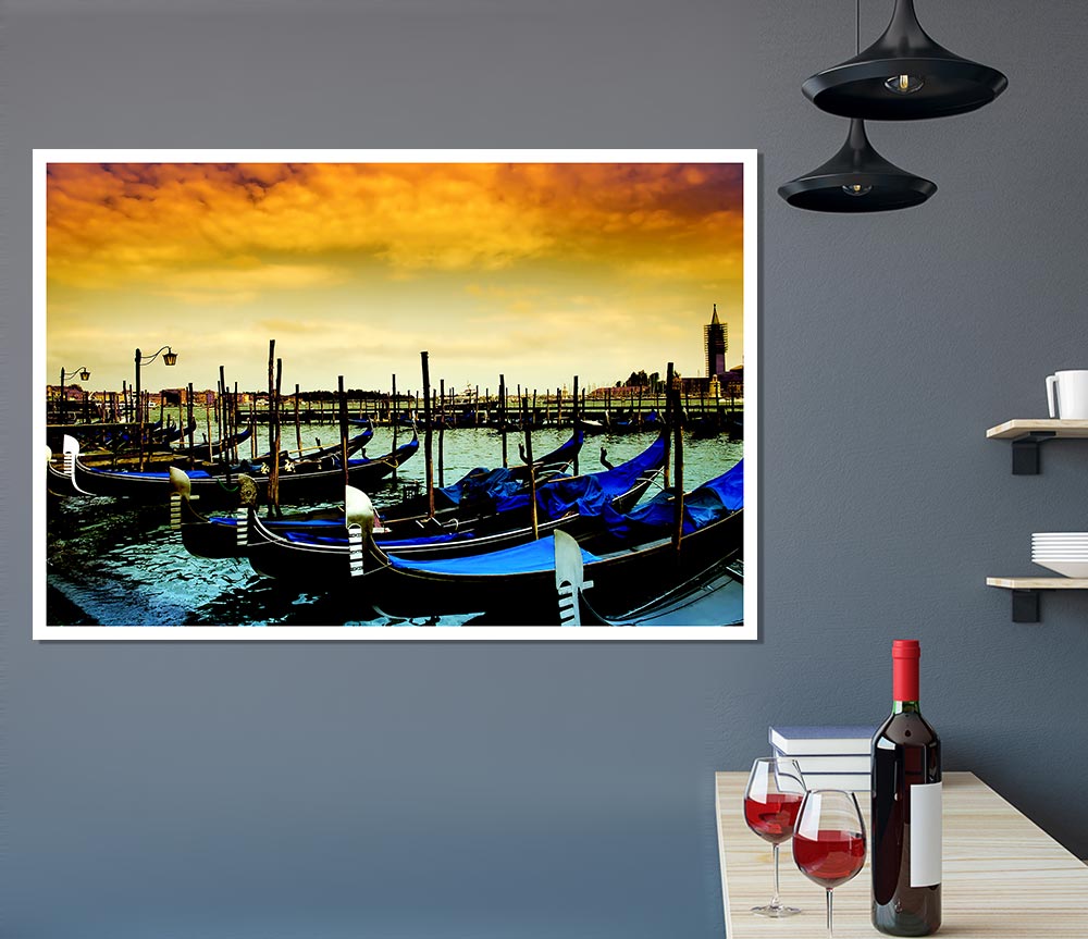 Beautiful Boats In The Harbour Print Poster Wall Art