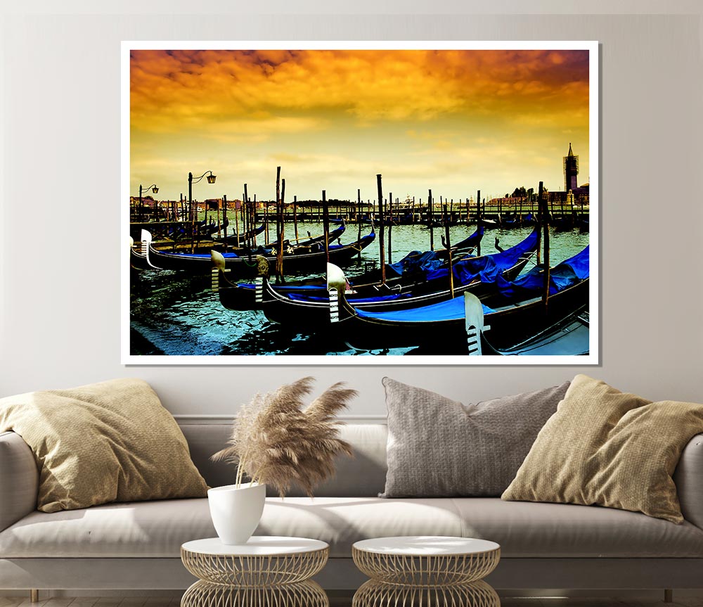 Beautiful Boats In The Harbour Print Poster Wall Art