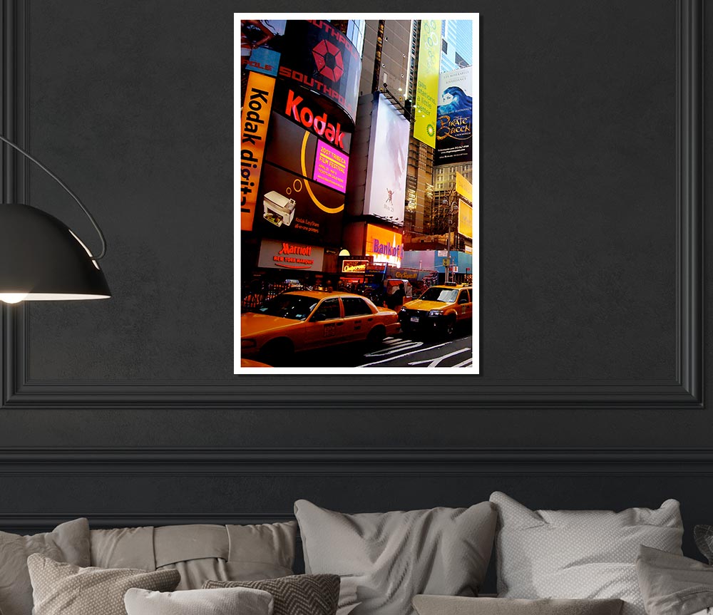 Billboards Of New Yorkwith Yellow Cabs Print Poster Wall Art