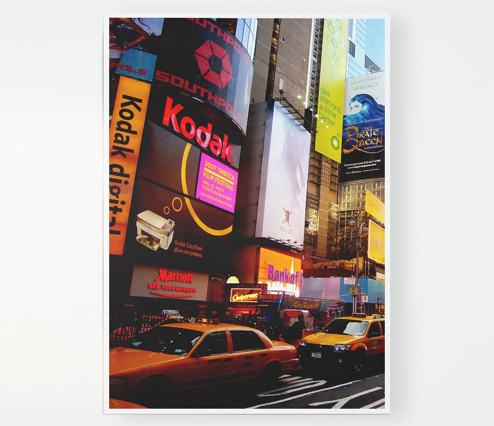 Billboards Of New Yorkwith Yellow Cabs Print Poster Wall Art