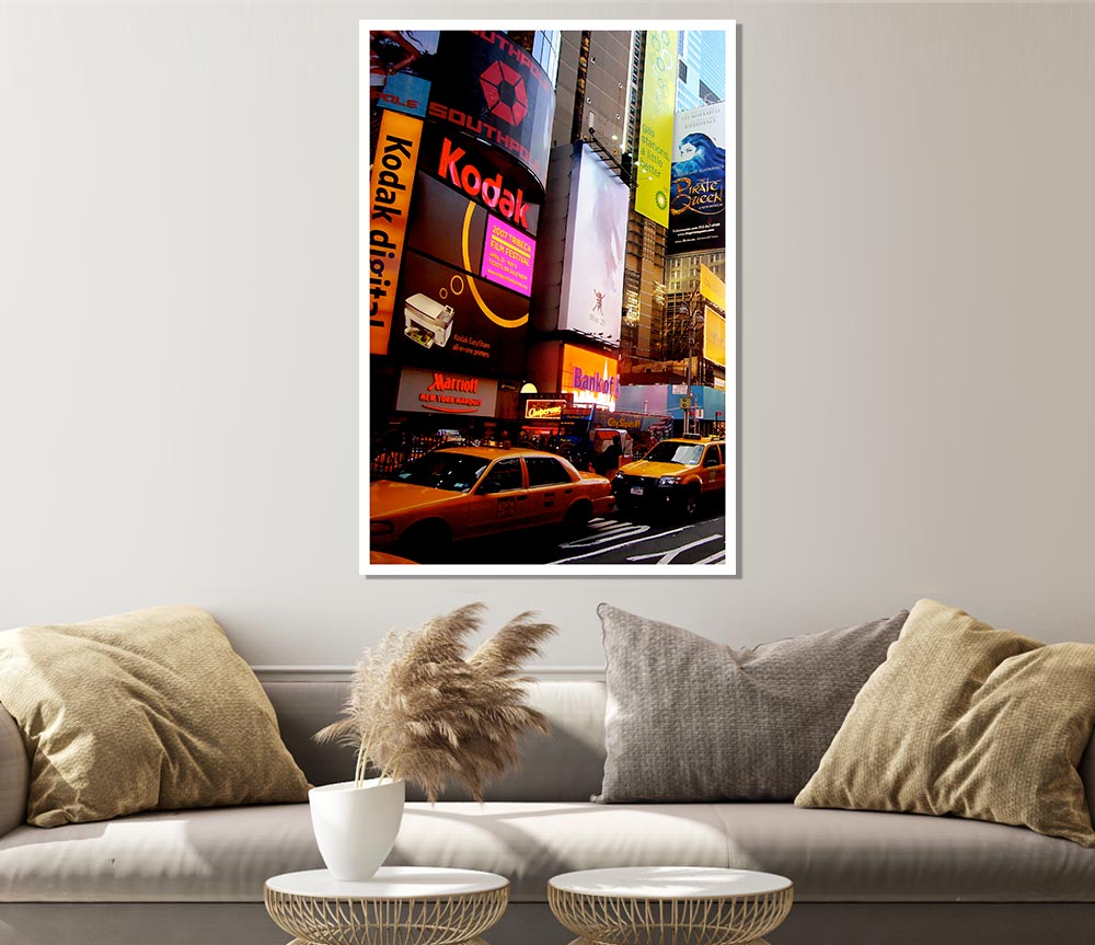 Billboards Of New Yorkwith Yellow Cabs Print Poster Wall Art