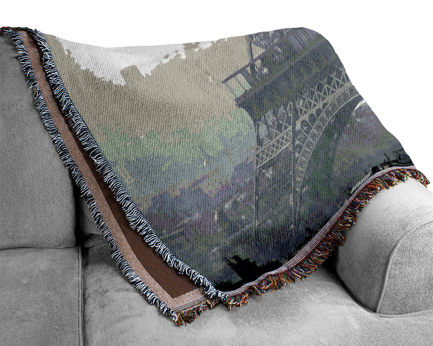 Black And White Eiffel Tower Woven Blanket