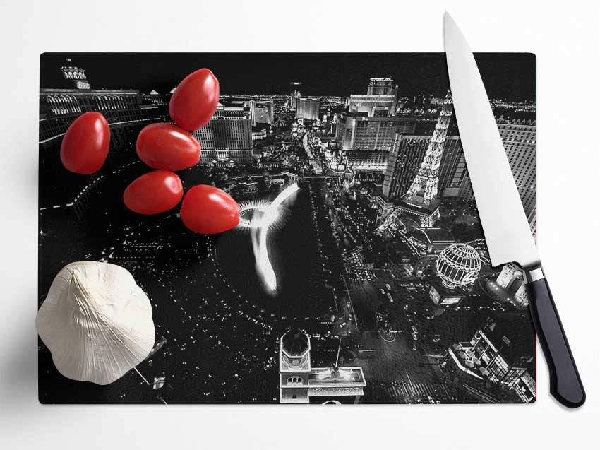 Black And White Vegas Glass Chopping Board