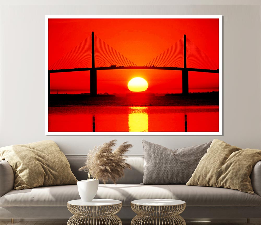 Bridge At Sundown Print Poster Wall Art