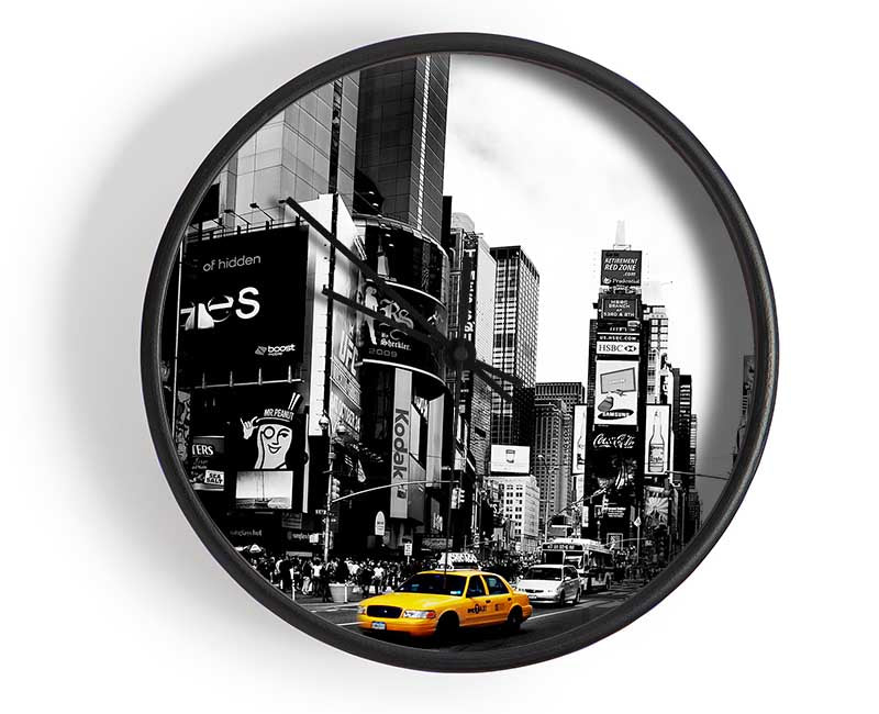 Broadway Yellow Cab B n W Clock - Wallart-Direct UK