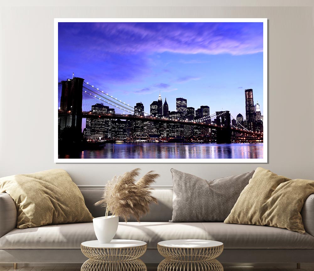 Brooklyn Bridge At Night Print Poster Wall Art