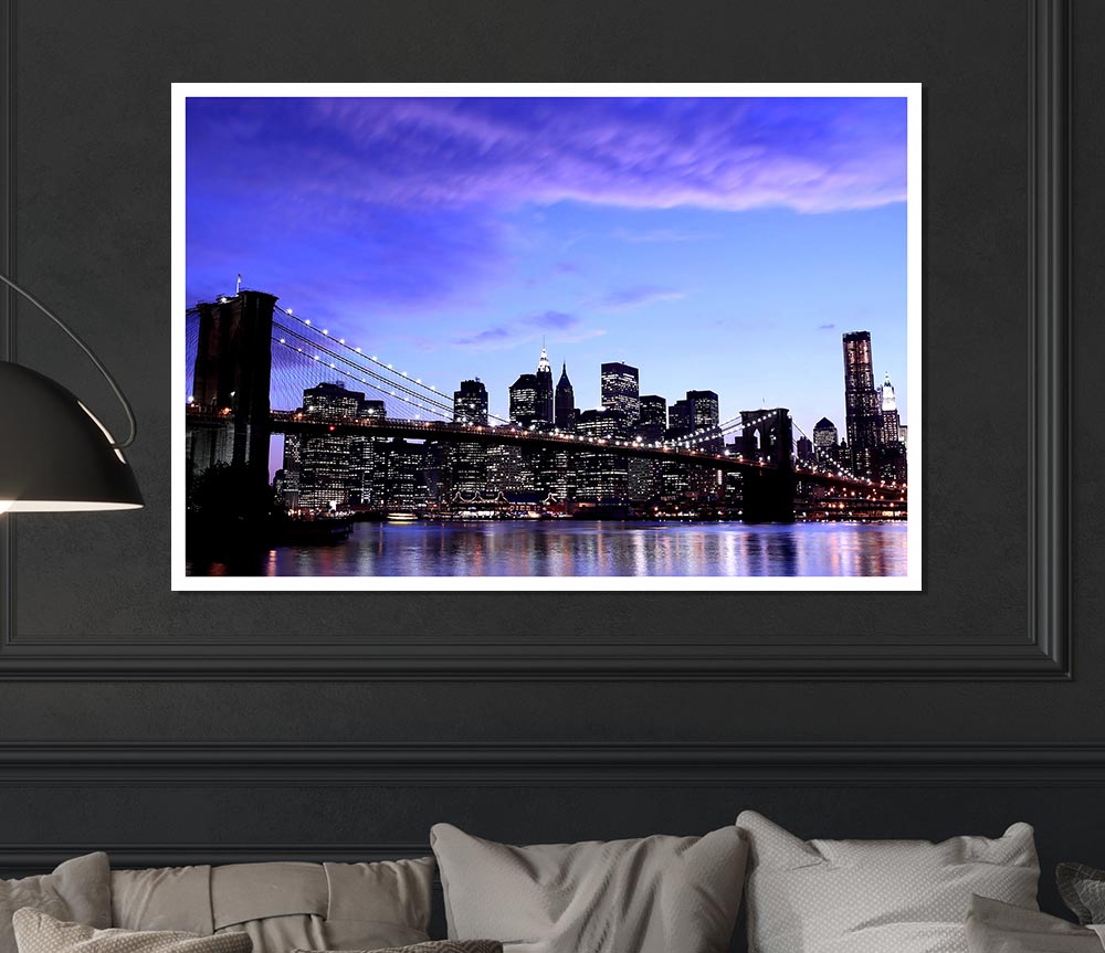 Brooklyn Bridge At Night Print Poster Wall Art