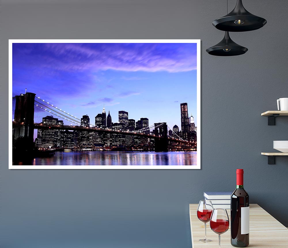 Brooklyn Bridge At Night Print Poster Wall Art