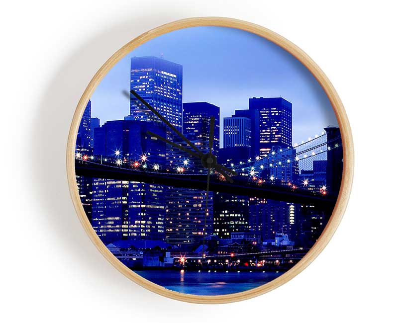 Brooklyn Bridge Blue Hue Clock - Wallart-Direct UK