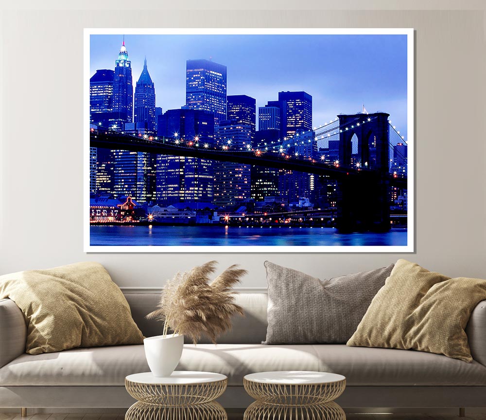 Brooklyn Bridge Blue Hue Print Poster Wall Art