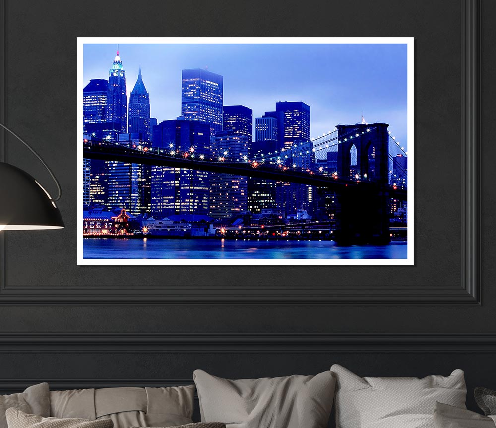 Brooklyn Bridge Blue Hue Print Poster Wall Art