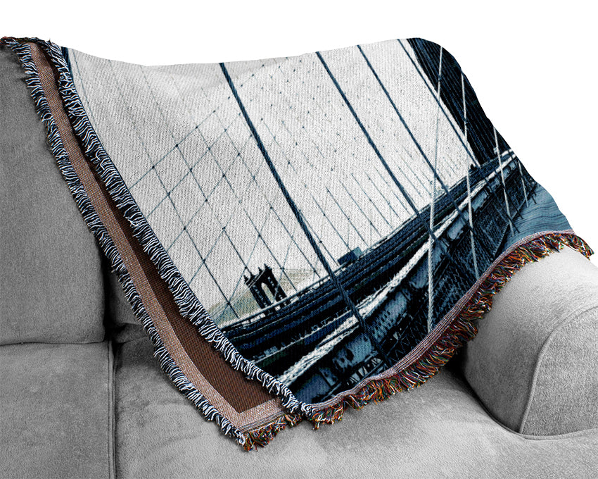 Brooklyn Bridge Blue Woven Blanket