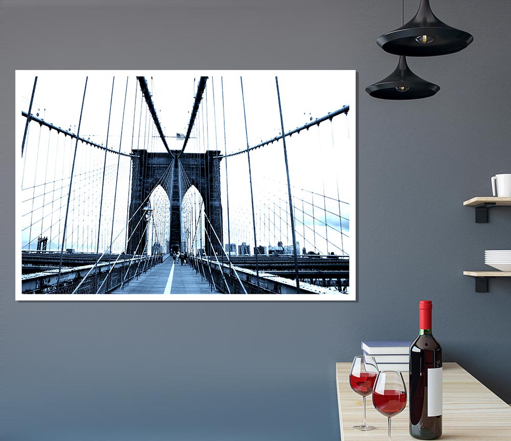 Brooklyn Bridge Blue Print Poster Wall Art