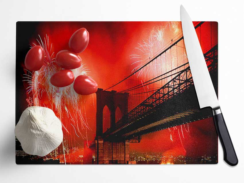 Brooklyn Bridge Fireworks Glass Chopping Board