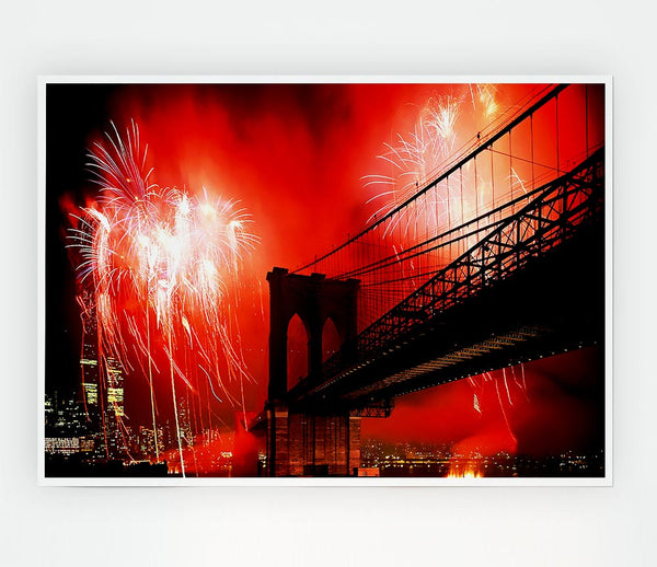 Brooklyn Bridge Fireworks Print Poster Wall Art