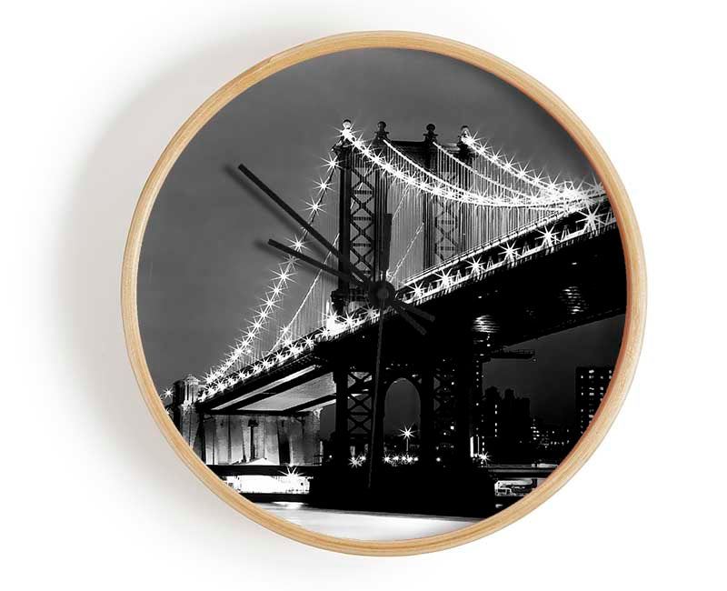 Brooklyn Bridge Lights B n W Clock - Wallart-Direct UK