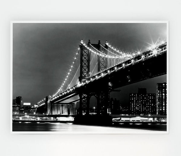 Brooklyn Bridge Lights B N W Print Poster Wall Art