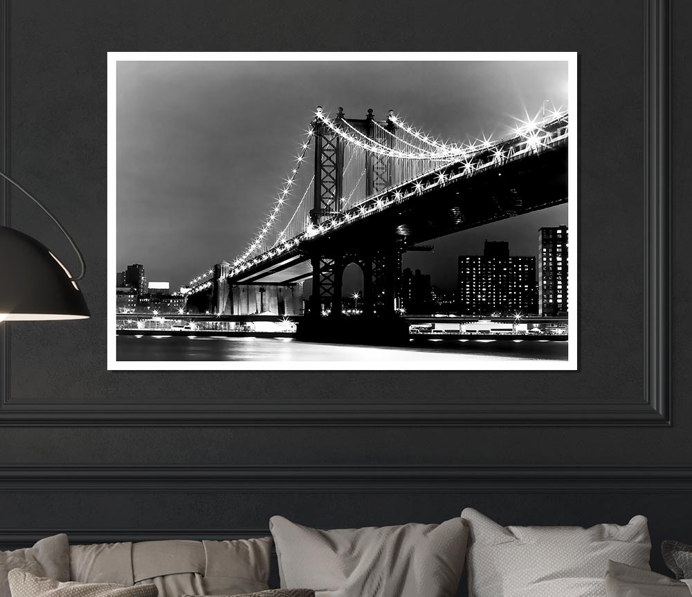 Brooklyn Bridge Lights B N W Print Poster Wall Art