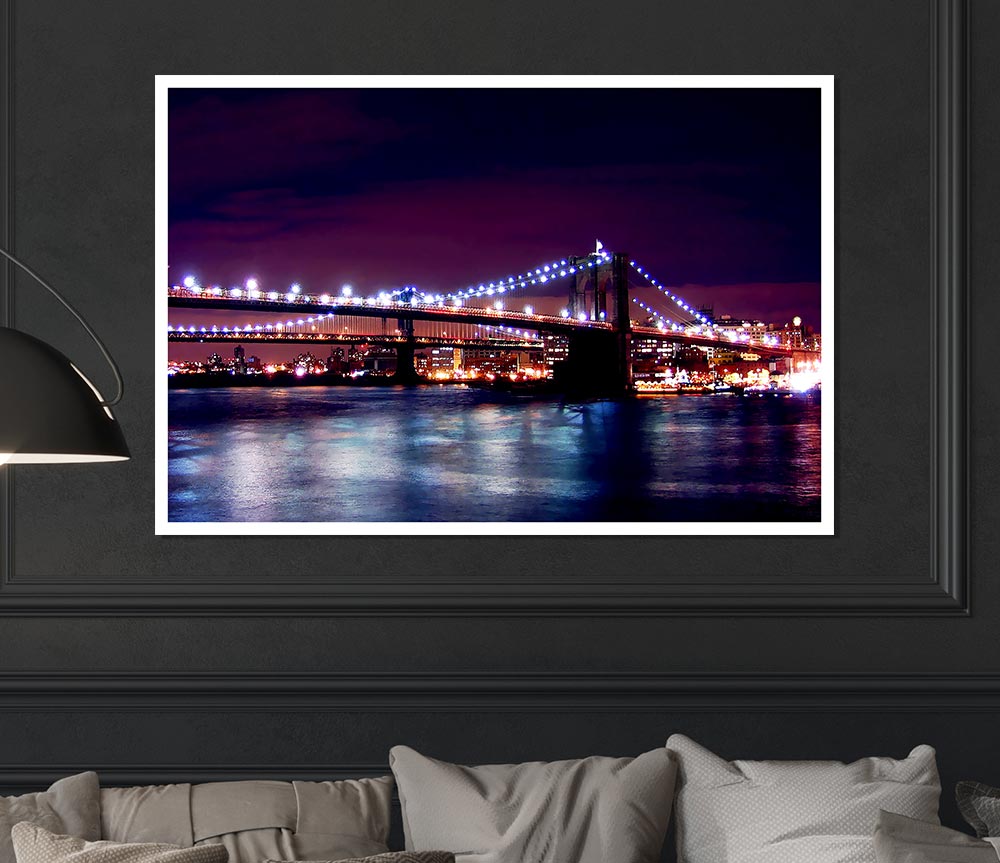 Brooklyn Bridge Lights By The Water Print Poster Wall Art