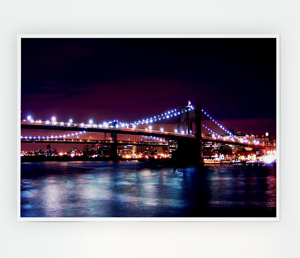 Brooklyn Bridge Lights By The Water Print Poster Wall Art