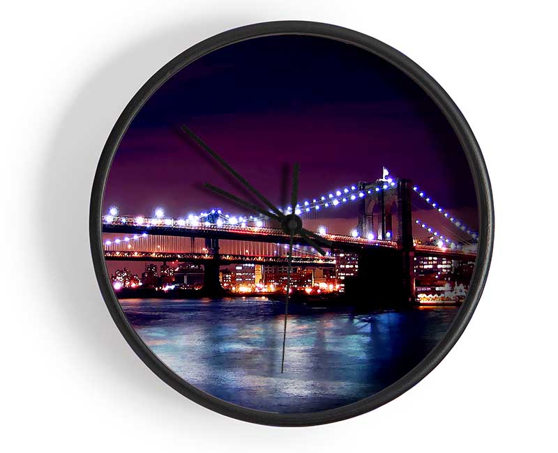 Brooklyn Bridge Lights By The Water Clock - Wallart-Direct UK