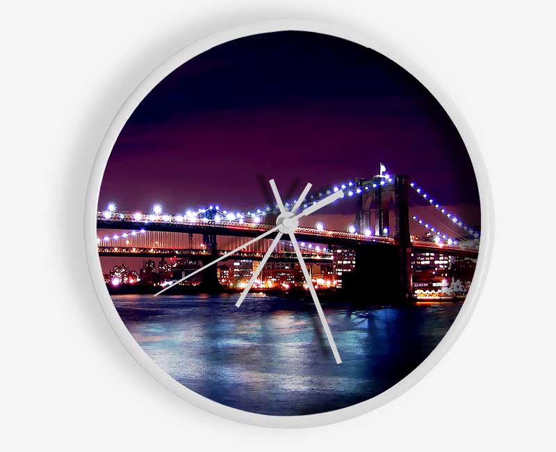 Brooklyn Bridge Lights By The Water Clock - Wallart-Direct UK