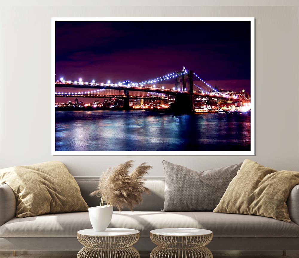 Brooklyn Bridge Lights By The Water Print Poster Wall Art