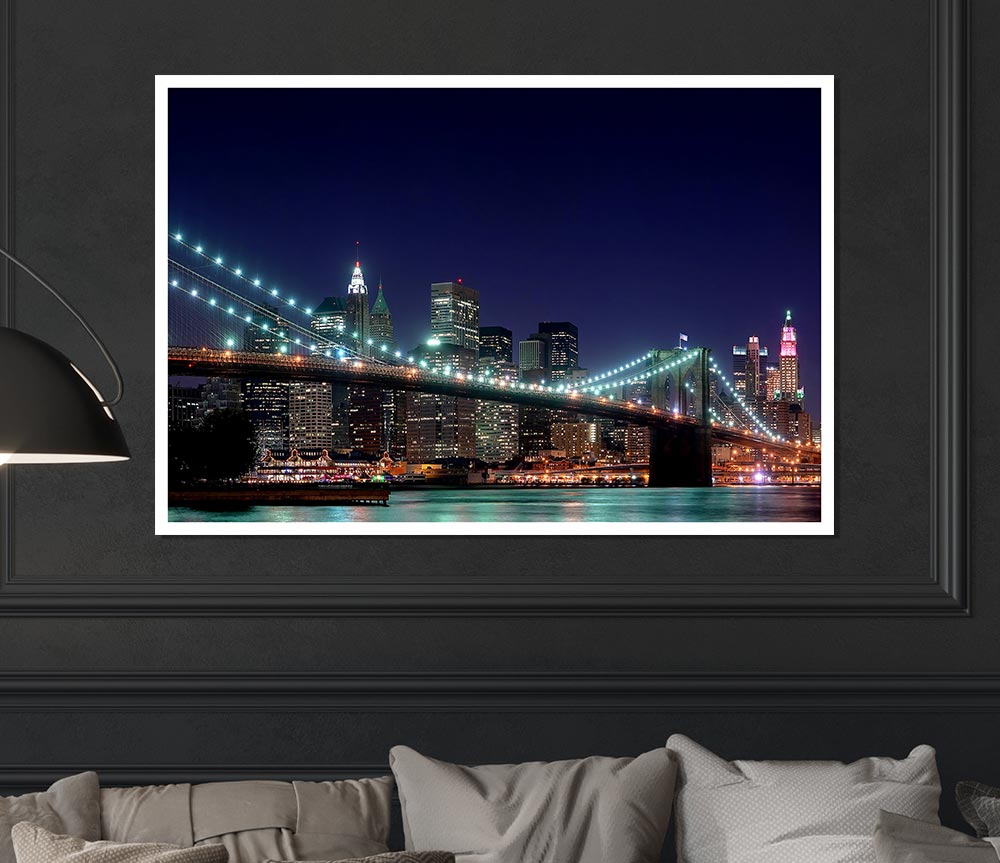 Brooklyn Bridge New York Lights Print Poster Wall Art