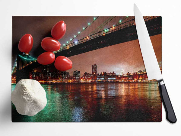 Brooklyn Bridge New York At Night Glass Chopping Board