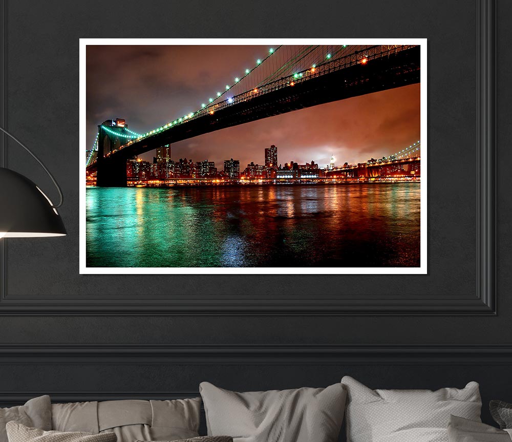 Brooklyn Bridge New York At Night Print Poster Wall Art