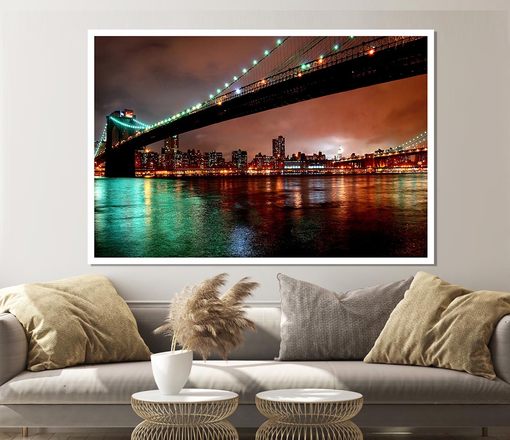 Brooklyn Bridge New York At Night Print Poster Wall Art