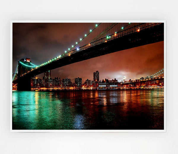 Brooklyn Bridge New York At Night Print Poster Wall Art