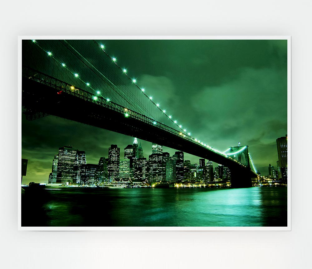 Brooklyn Bridge New York Green Cast Print Poster Wall Art